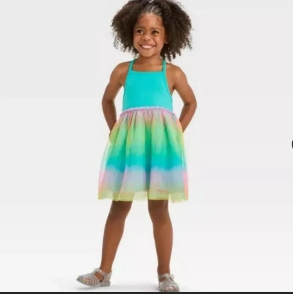 Toddler Girls' Cat & Jack Turquoise Rainbow Tulle Dress Size 12M